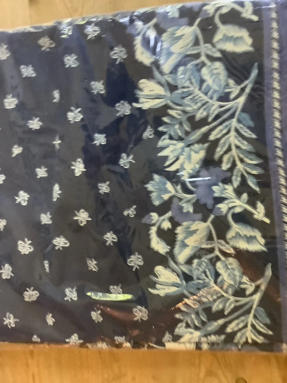 Williams Sonoma Navy and Light Blue Floral Tablecloth